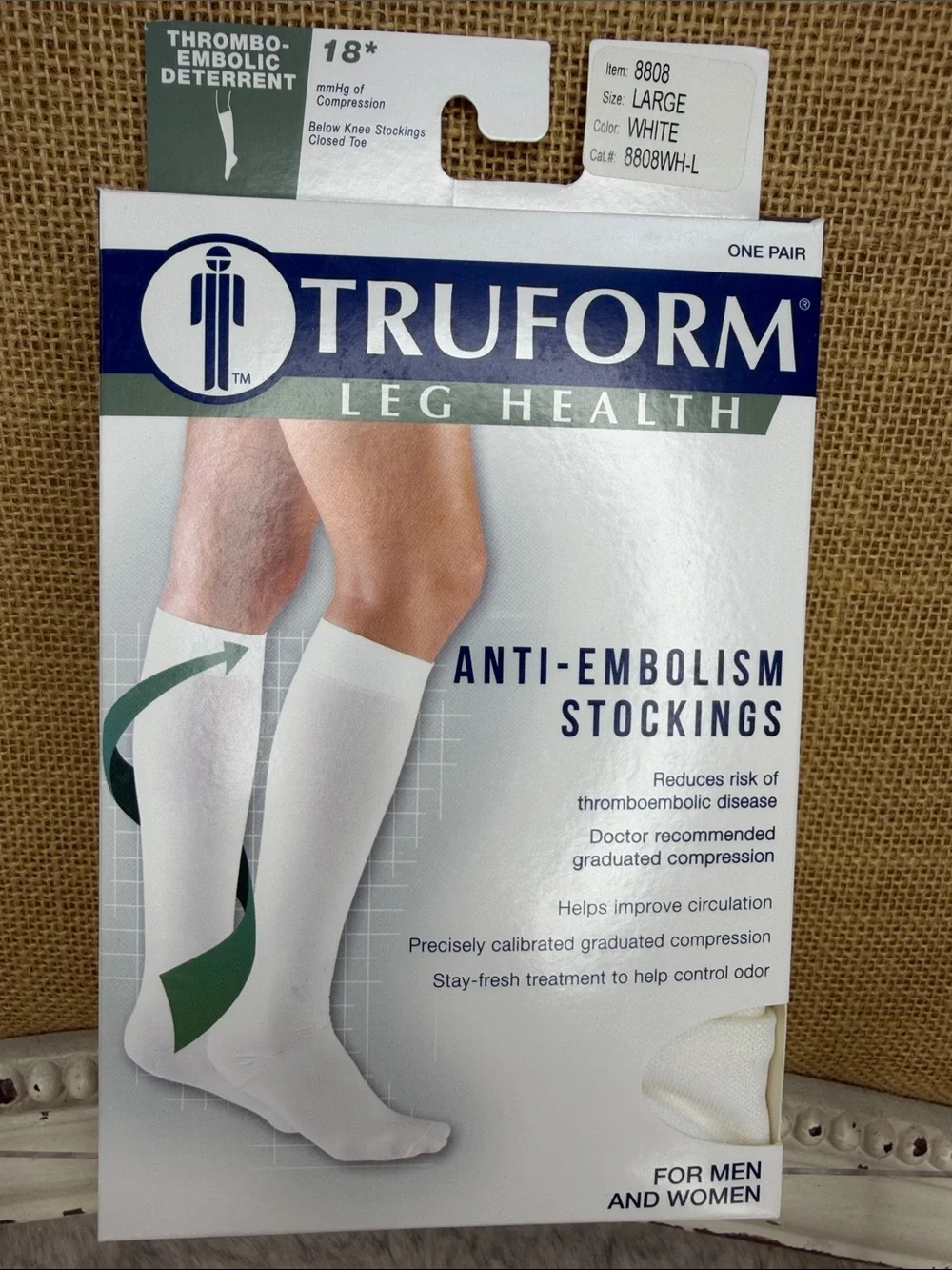 TruForm Men’s White Anti-Embolism Compression Stockings - Large